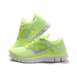 fluorescent yellow running shoes